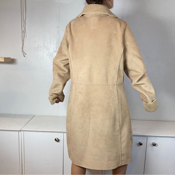 Old Navy Neutral Tan Penny Lane Faux Fur Lined Duster Full Length Coat - Picture 6 of 15